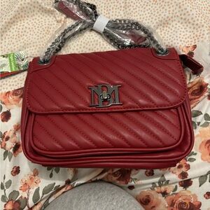 Badgley Mischka Quilted Red Chain-Handle Crossbody Bag